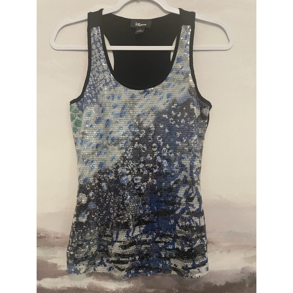 Women's Y2K Small iZ Byer Sleeveless Blouse tank top S 0 2 Sequin party Holiday